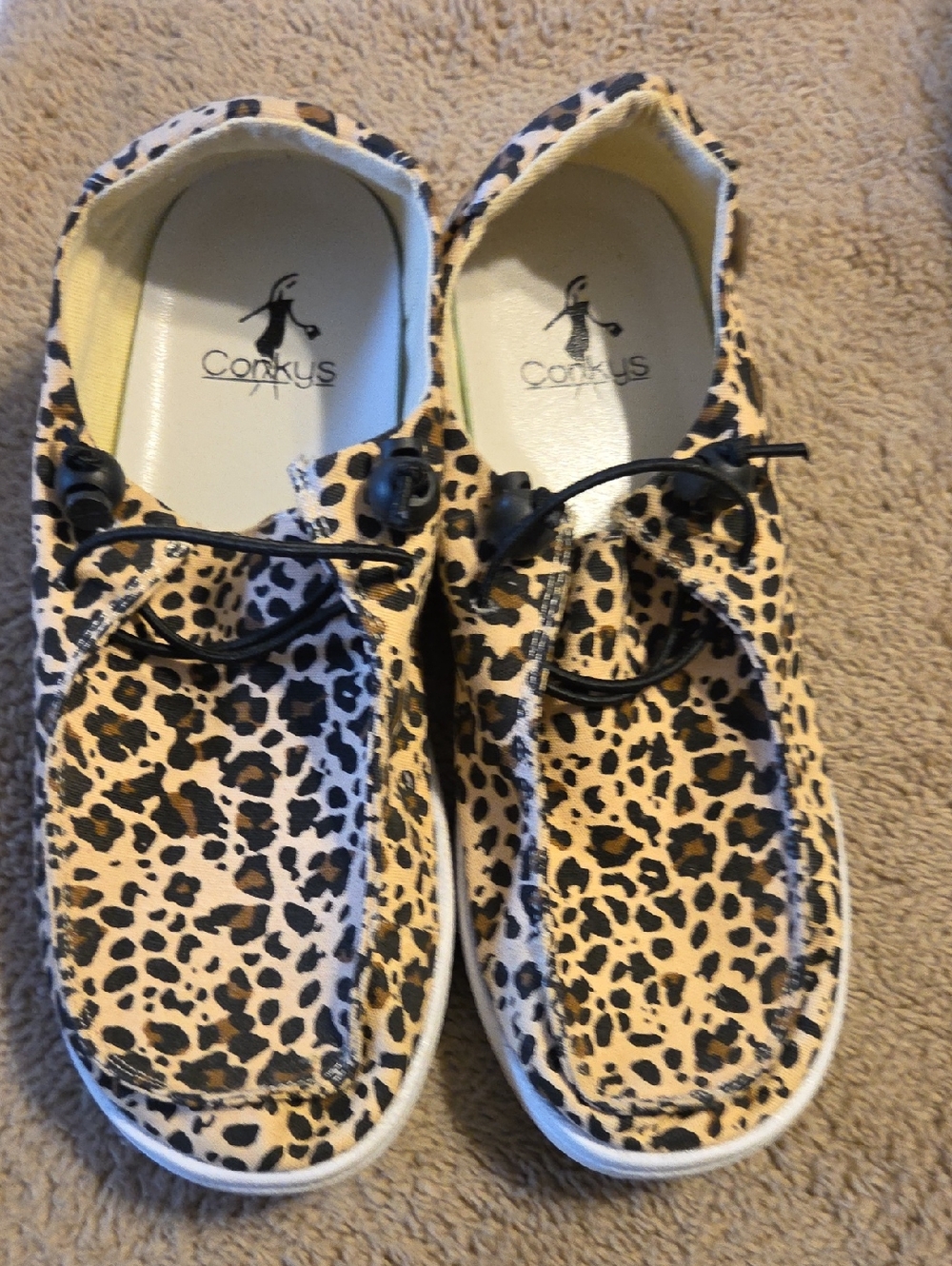 Corkys Leopard-Pattern Slip-On Shoes in Tan and Black Kayak